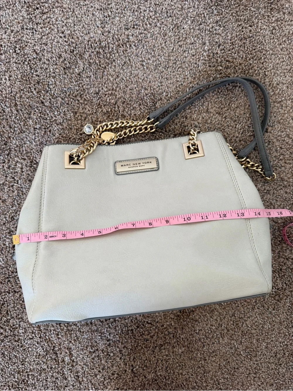 MARC NEW YORK Vegan Leather Gray Tote Bag Gold Chain Shoulder Bag